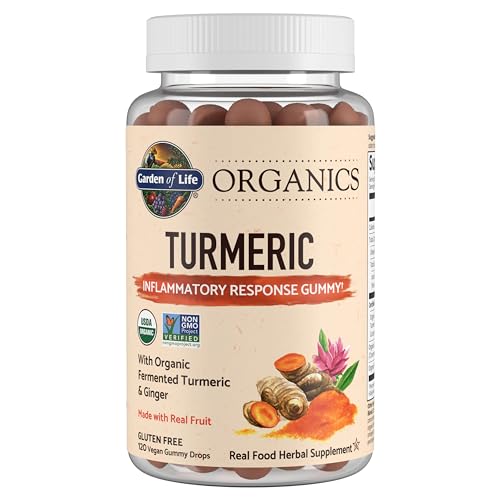 Garden of Life Organics Turmeric Inflammatory Response Gummy - 120 Real Fruit Gummies for Kids & Adults, 50Mg Curcumin (95% Curcuminoids), No Added Sugar, Organic, Non-GMO, Vegan & Gluten Free