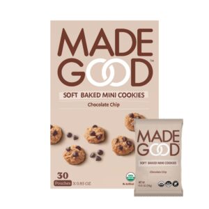 madegood soft baked chocolate chip mini cookies, gluten free & safe for school snacks, 30 count