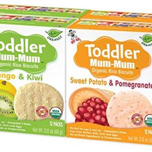 Hot-Kid Baby Mum-Mum Rice Rusks, 2 Flavor Variety Pack, 24 Pieces (Pack of 4) 2 Each: Organic Sweet Potato & Pomegranate/Mango & Kiwi Organic, Gluten Free, Allergen Free, Non-GMO