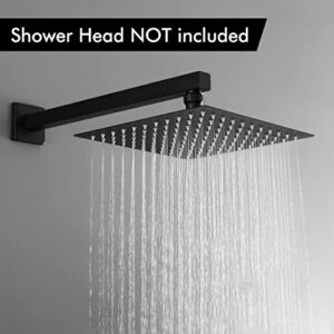 KES Shower Head Extension Arm, Rain Shower Head Extension Extender 16-Inch Square Rainfall Shower Arm with Flange SUS304 Stainless Steel Matt Black, PSAN4-BK