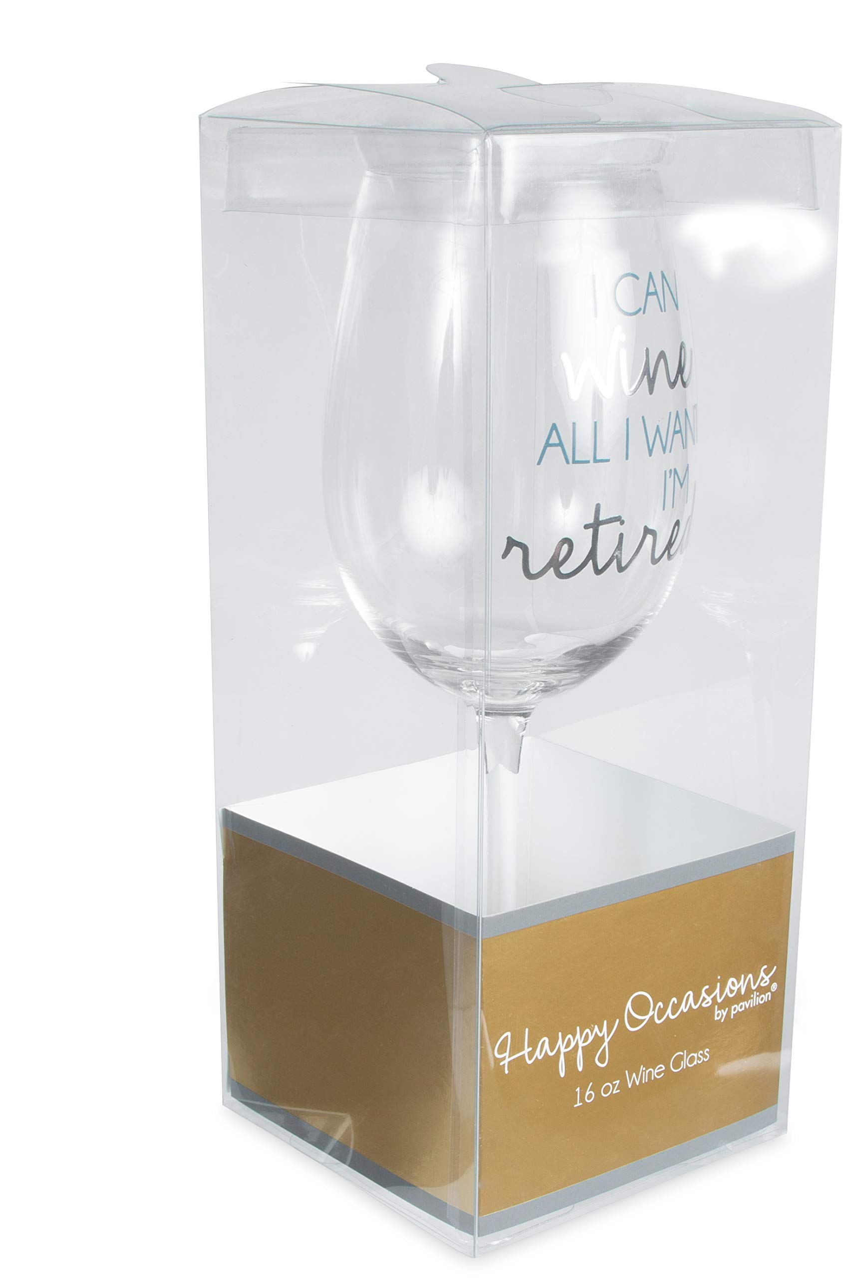 Pavilion Gift Company I Can Want I'm Retired-16 oz 16 oz. Crystal Wine Glass, 1 Count (Pack of 1), Blue