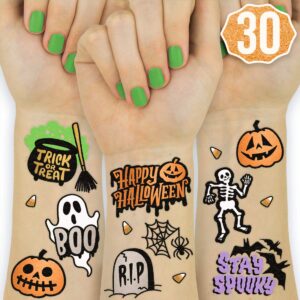 xo, fetti halloween tattoos for kids - 30 styles | happy halloween decorations, skeletons, ghosts, pumpkins, spiderwebs + more