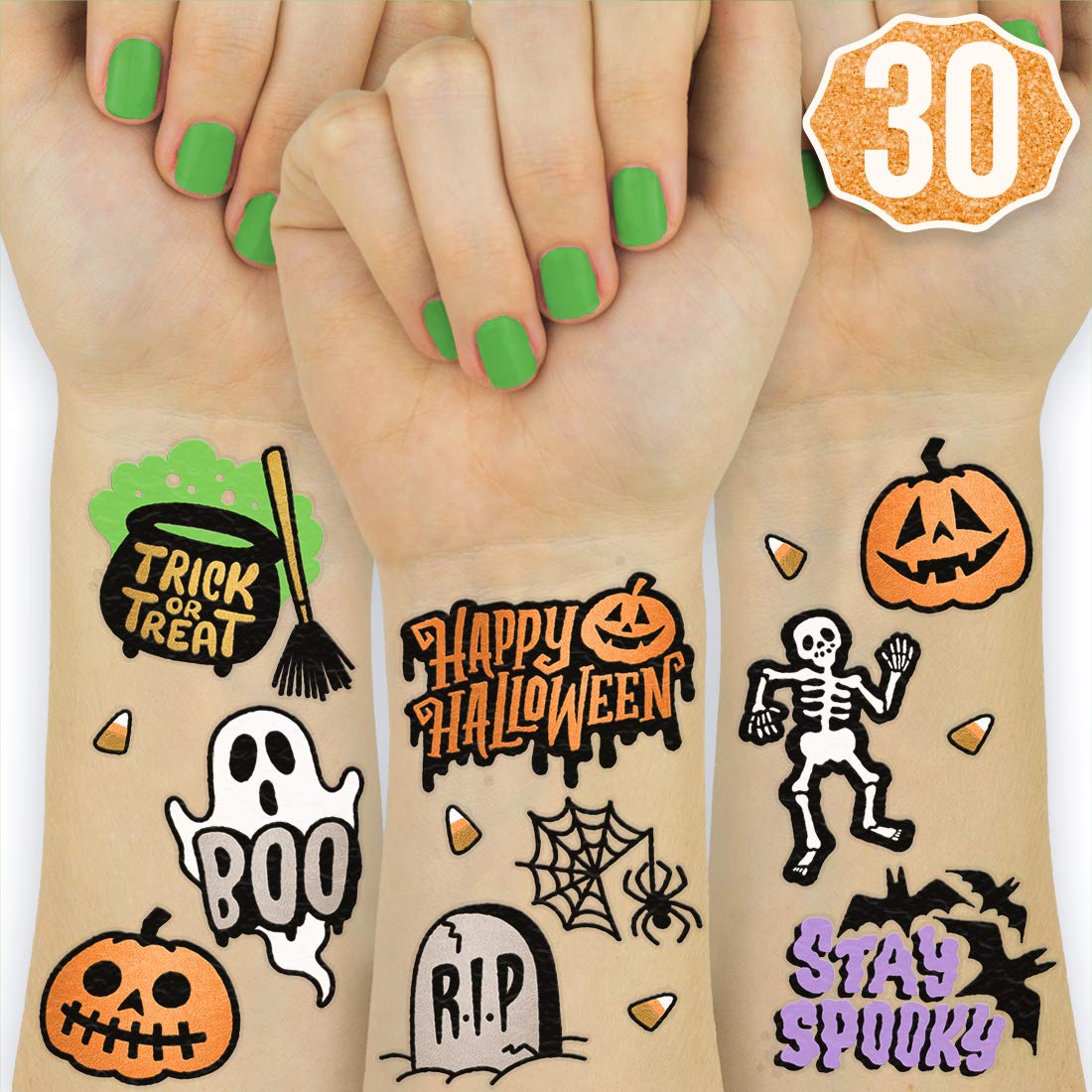 xo, Fetti Halloween Tattoos for Kids - 30 styles | Happy Halloween Decorations, Skeletons, Ghosts, Pumpkins, Spiderwebs + More