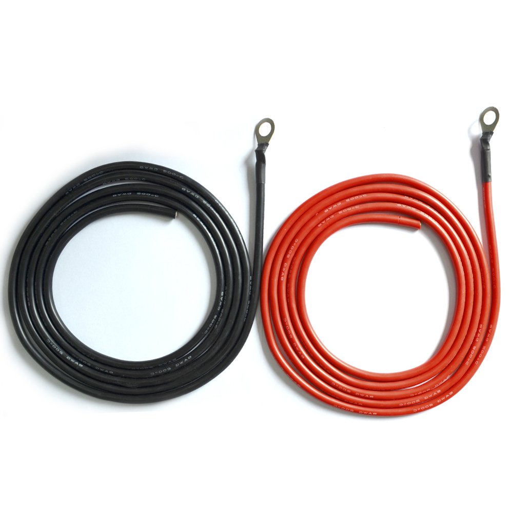 ACOPOWER 8AWG 8ft Ring - Bare Wire Cable Solar System; Black Red Cable Connection Charge Controller Battery