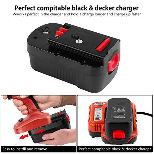 KINGTIANLE HPB18 Battery for Black+Decker 18V: Firestorm 2 Packs [Upgraded to 4500mAh] Ni-MH 4.5Ah Replacement for Black and Decker 18 Volt HPB18-OPE 244760-00 A1718 FSB18 Cordless Power Tool