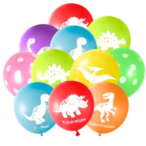 fepito 32 pieces 12" dinosaurs balloons dinosaur latex balloons for dinosaur party decorations, 8 colors