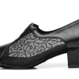 Minishion Women's Closed Toe Slip-on Block Low Heel Salsa Latin Ballroom Dancing Shoes Black US 10