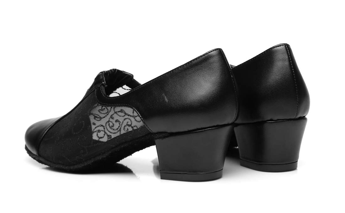 Minishion Women's Closed Toe Slip-on Block Low Heel Salsa Latin Ballroom Dancing Shoes Black US 10