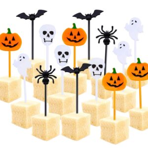 tatuo 100 pieces plastic halloween picks halloween cupcake topper picks ghost pumpkin bat picks for kids birthday party themed party favors supplies