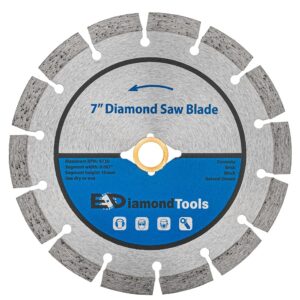 7" segmented diamond saw blade for concrete, brick, block and masonry, 10mm segment height, 7/8" bushing w/diamond arbor