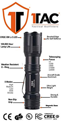 1TAC LED Ultra Bright High Powered 1200 Lumen Tactical Flashlight CREE LED | Waterproof Magnetic Base Lanyard Utility Clip Five Modes of Light | Aircraft Grade Aluminum