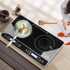 Duxtop LCD Portable Double Induction Cooktop 1800W Digital Electric Countertop Burner Sensor Touch Stove, 9620LS/BT-350DZ