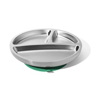 avanchy baby toddler plates with suction divided stainless steel for feeding babies kids toddlers food, large,green