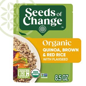 seeds of change organic quinoa, brown & red rice with flaxseed, microwaveable ready to heat, 8.5 ounces (pack of 6)