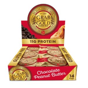 snack bars by grab the gold - organic, gluten free, vegan, kosher, & dairy free - 11g of protein - chocolate peanut butter (14 count)