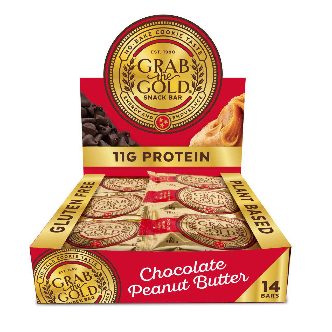 Snack Bars by Grab The Gold - Organic, Gluten Free, Vegan, Kosher, & Dairy Free - 11g of Protein - Chocolate Peanut Butter (14 Count)