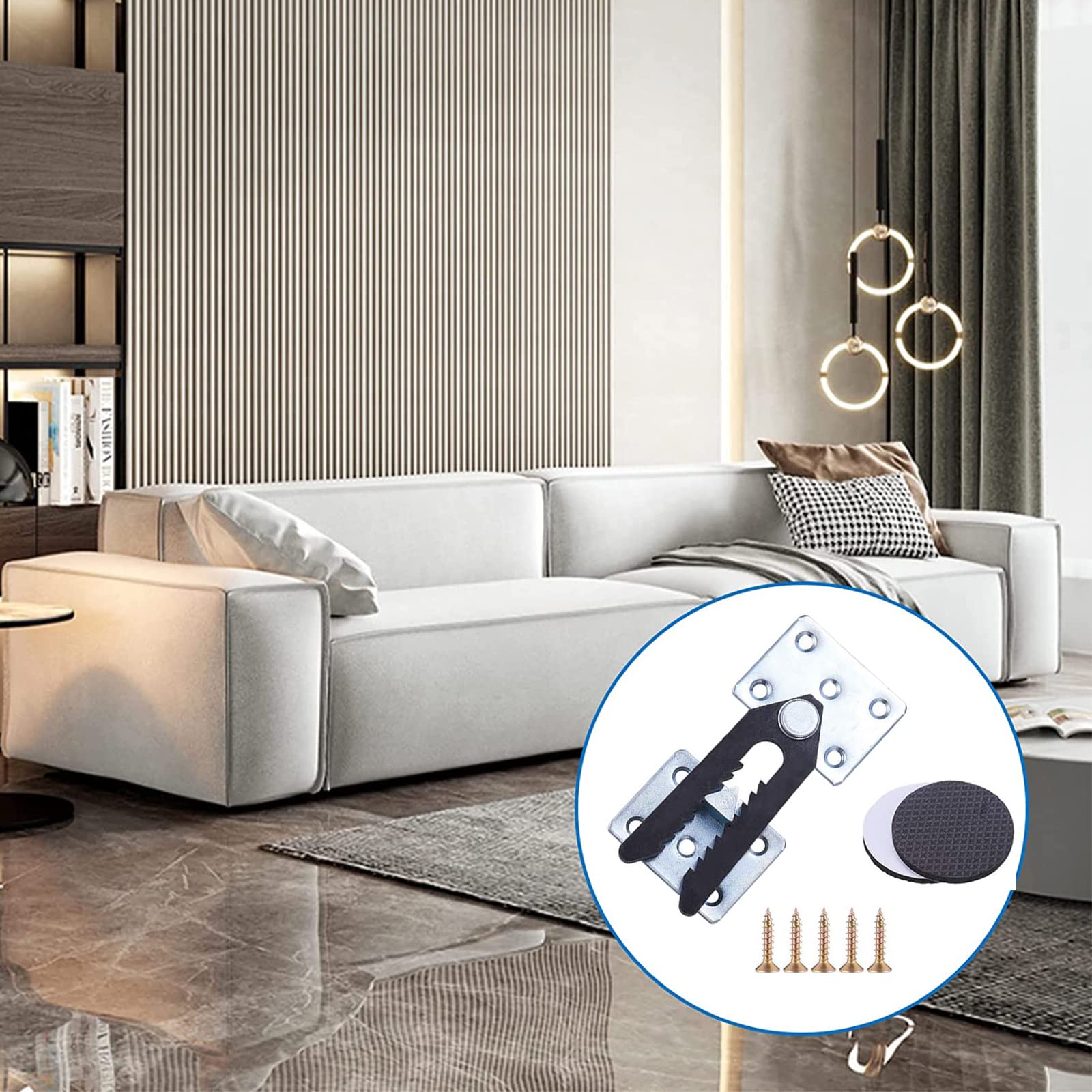 INCREWAY 4 Pieces Sofa Couch Sectional Furniture Connector Joint Snap Alligator Clip with Screws and 8Pcs Furniture Pads