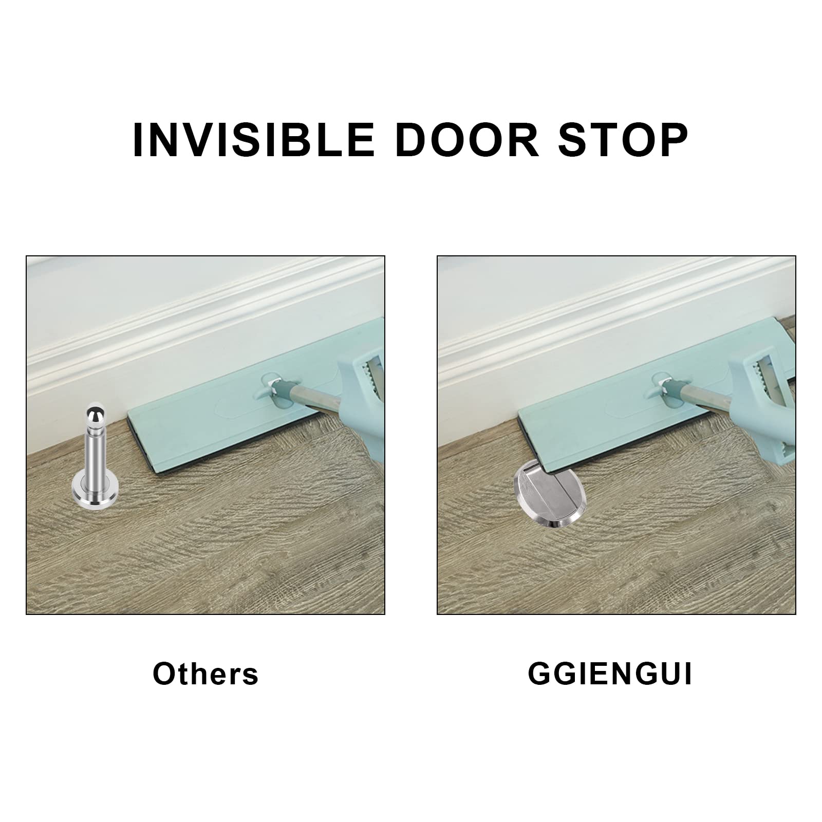 GGIENRUI Magnetic Door Stopper Floor Door Stop Magnetic Heavy Duty Door Holder for Keep Door Open with 3M Self Adhesive and Conceal Screw Mount, 1pcs, Silver