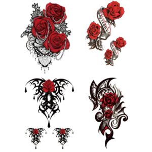 yesallwas 4 sheets large temporary tattoo sticker fake tattoos for women girls models,waterproof long lasting body art makeup sexy realistic arm tattoos -rose, flowers，jewelry 5.9x8.26inche (a)