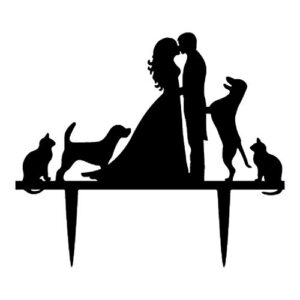wedding cake toppers bride and groom with dogs and cats animal silhouette wedding engagement decoration