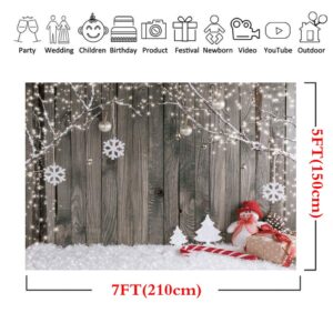 LYWYGG 7X5FT Christmas Backdrop Snow Floor Photo Backgrounds Wooden Wall Photography Backdrops for Child CP-70