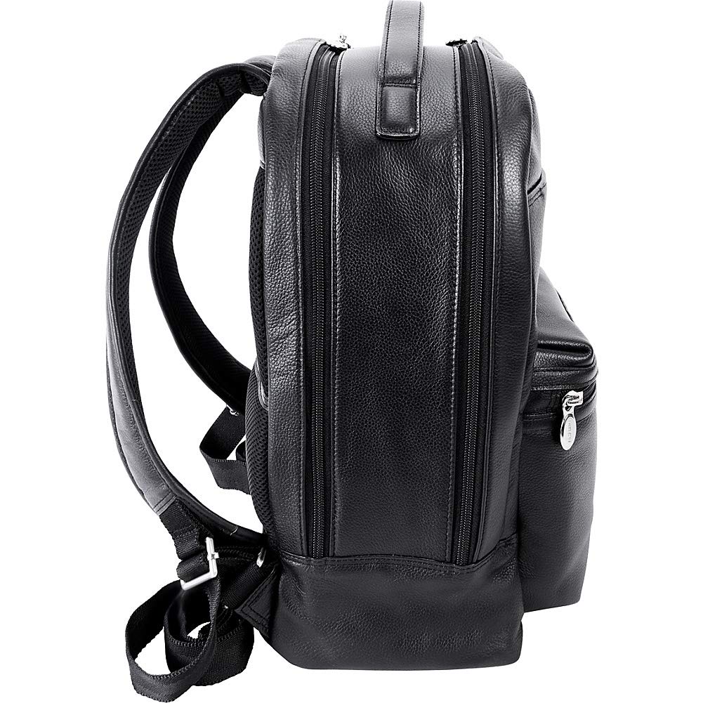 McKleinUSA Leather Dual Compartment Laptop Backpack, Parker, Pebble Grain Calfskin Leather, Black (88555)