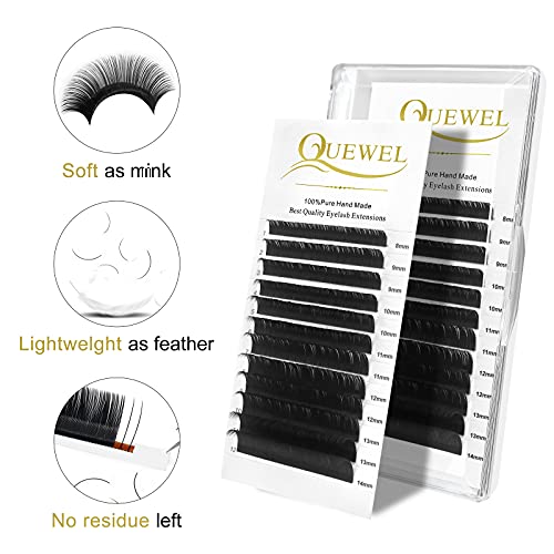 QUEWEL,Eyelash Extension Supplies 0.15 D Curl Mix-8-14mm Classic Individual Lash ExtensionsOptinal 0.03/0.05/0.07/0.10/0.15/0.20 C/D Single 8-25mm Mix 8-14mm 15-20mm 20-25mm(0.15 D MIX-8-14mm)