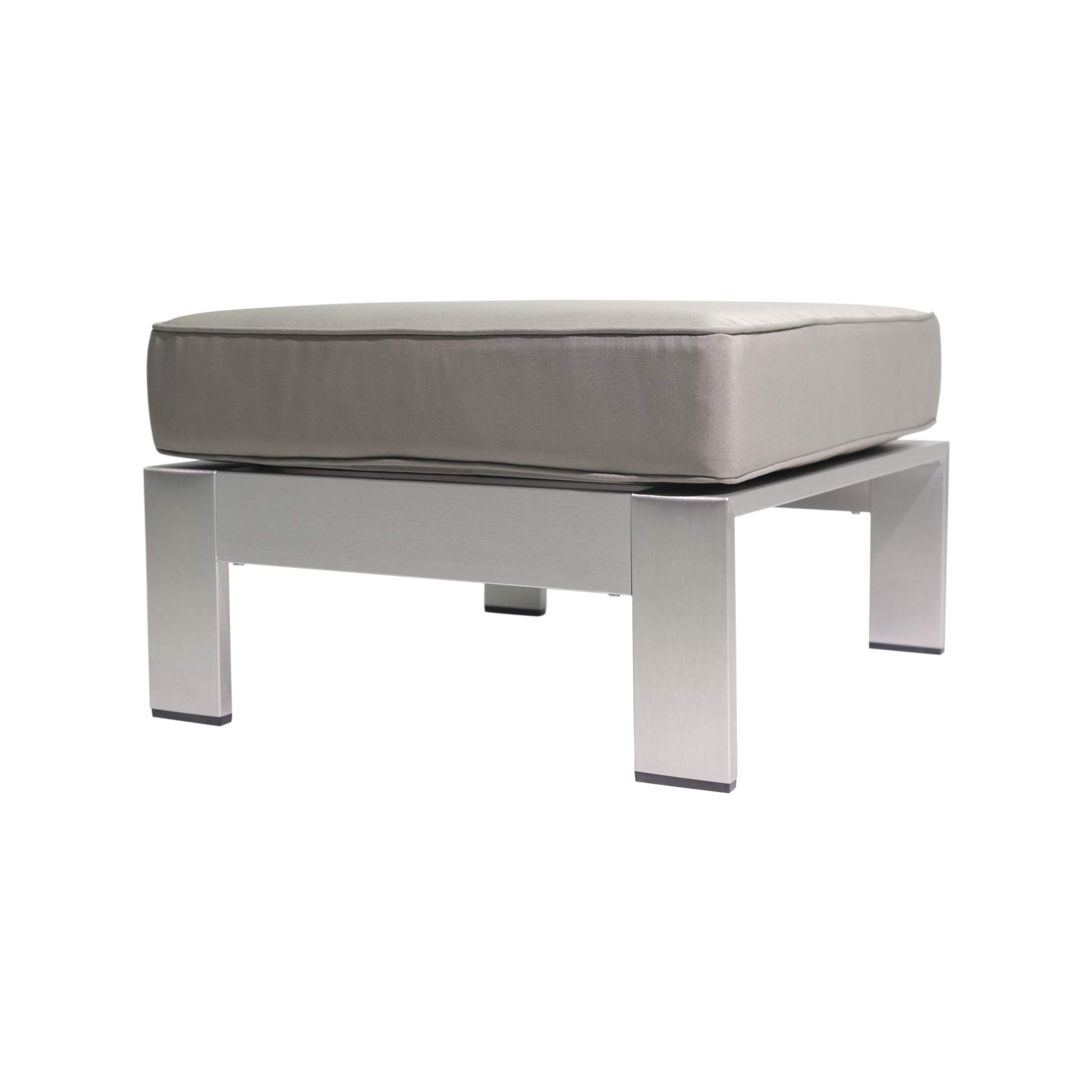 Christopher Knight Home Aya Coral Cushioned Aluminum Ottoman, Silver and Khaki