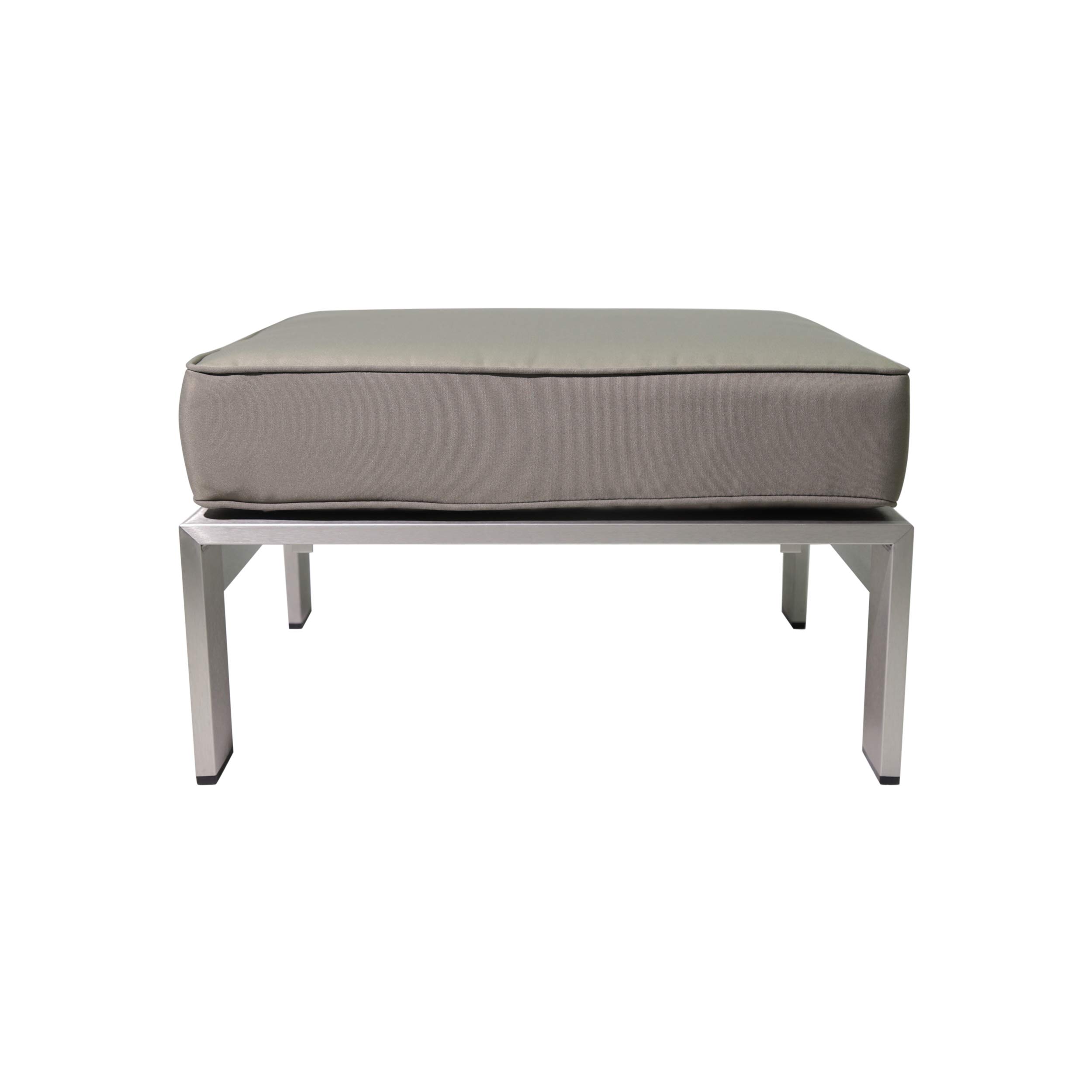 Christopher Knight Home Aya Coral Cushioned Aluminum Ottoman, Silver and Khaki