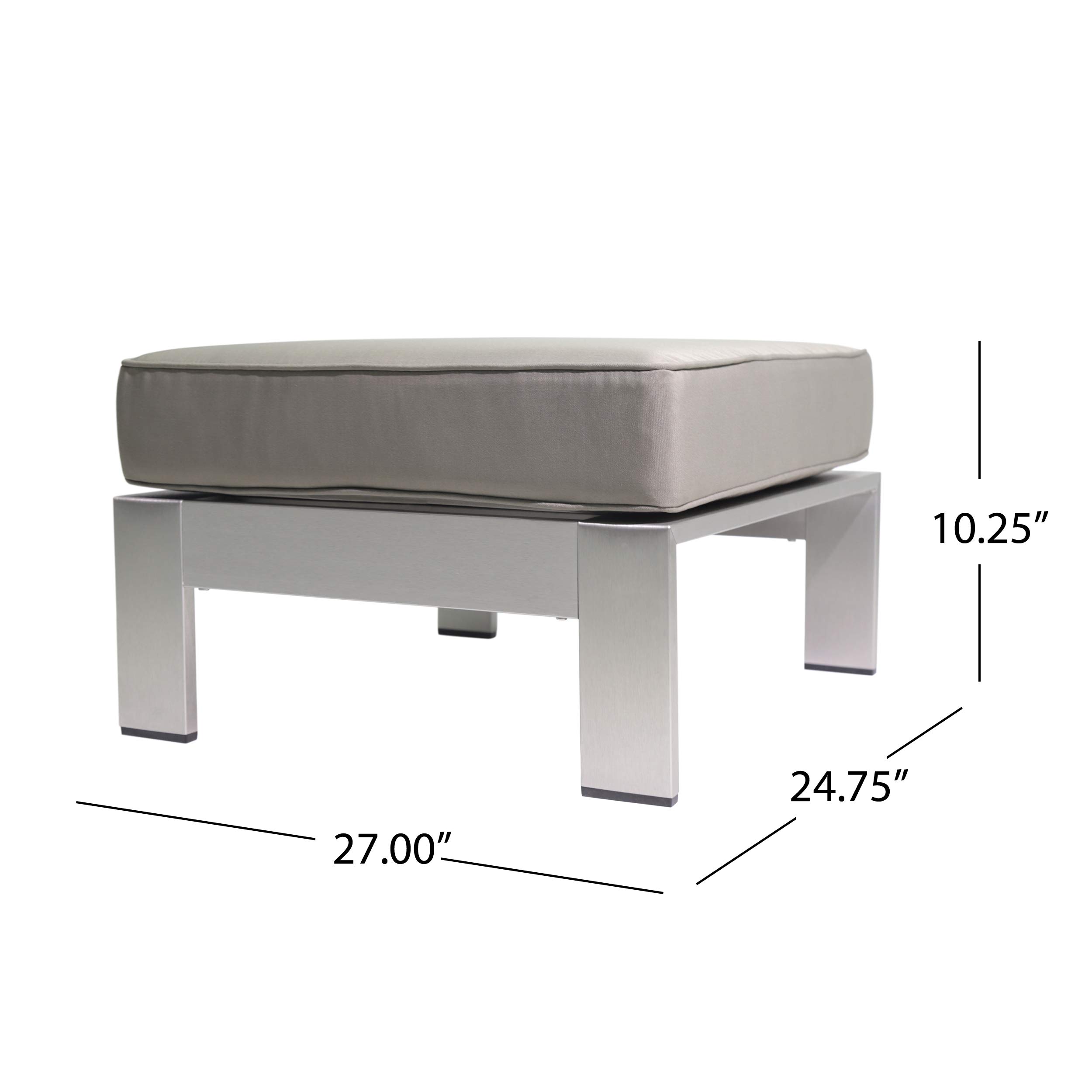 Christopher Knight Home Aya Coral Cushioned Aluminum Ottoman, Silver and Khaki