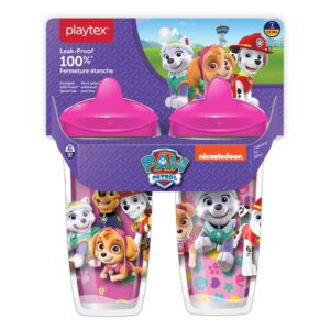 playtex sipsters stage 3 paw patrol spill-proof, leak-proof, break-proof spout cup for girls, 9 ounce (pack of 2)