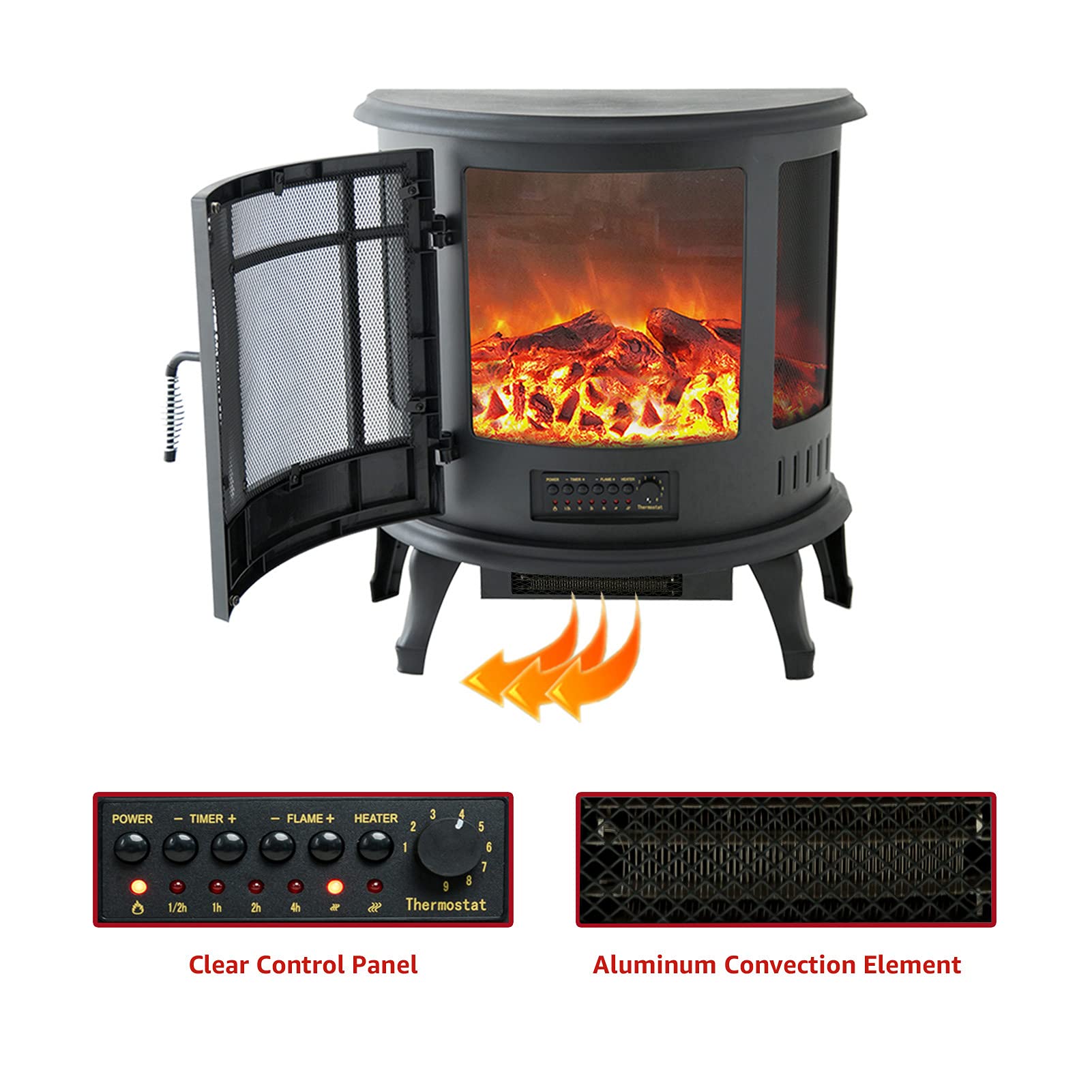 FLAME&SHADE Electric Fireplace Stove for Indoor use, 25 inch Portable Freestanding Space Heater with Remote