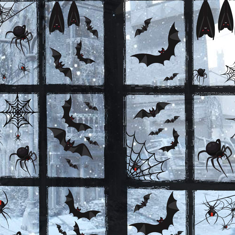 TMCCE 107 Piece Halloween Party Decorations Black Bats Spiders Glass Window Clings Decals Stickers for Halloween Party Supplies Favor