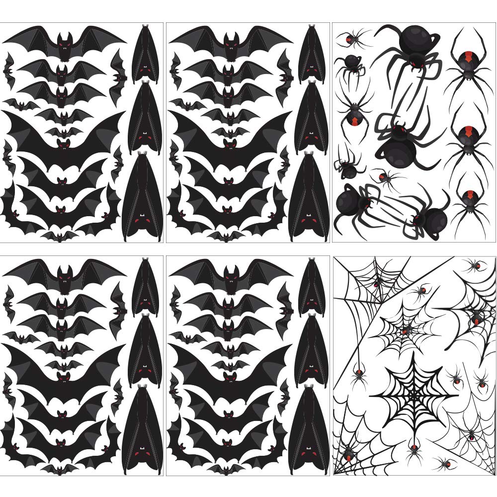 TMCCE 107 Piece Halloween Party Decorations Black Bats Spiders Glass Window Clings Decals Stickers for Halloween Party Supplies Favor