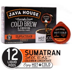 Java House Cold Brew Coffee Concentrate Single Serve Liquid Pods, Sumatran, 12 Count