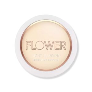 flower beauty light illusion perfecting powder - pressed powder face makeup, buildable medium coverage with blurring pigments, includes mirror & sponge (porcelain)