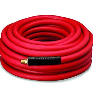 DP Dynamic Power Rubber Air Hose 3/8" x 50' 300 PSI Red/Black Assembly with 1/4" Male Pipe Thread Fittings & Bend Restictors (red)…