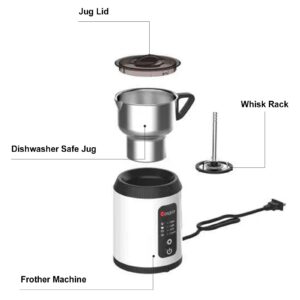 Casara Milk Frother and Steamer Machine, Warm and Cold Milk Foamer,Professional Frothing Standard,4-in-1 Functions,Dishwasher Safe,27oz Detachable Foam Maker for Latte,Cappuccinos,Hot Chocolate