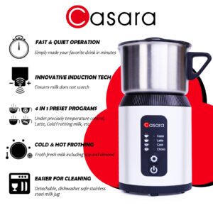 Casara Milk Frother and Steamer Machine, Warm and Cold Milk Foamer,Professional Frothing Standard,4-in-1 Functions,Dishwasher Safe,27oz Detachable Foam Maker for Latte,Cappuccinos,Hot Chocolate