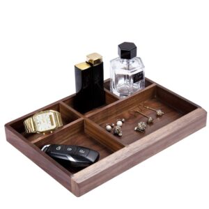 jiadel black walnut multi-functional distressed vintage wooden storage box, desk organizer tray,5 division,jewelry storage