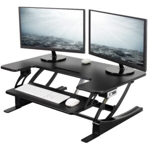 vivo 36 inch electric height adjustable stand up desk converter, ve series, sit to stand tabletop dual monitor riser with usb port, black, desk-v000ve