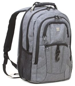 dejuno commuter backpack checkpoint-friendly laptop pocket, heather grey, 15.6-inch