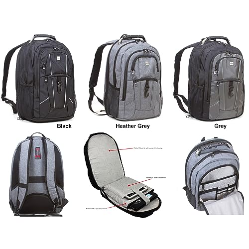 Dejuno Commuter Backpack Checkpoint-Friendly Laptop Pocket, Heather Grey, 15.6-Inch