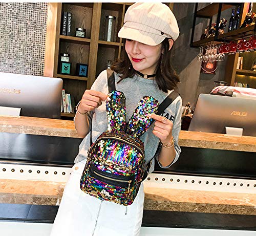 Gulilasa Shoulder Bag For Women With Cute Rabbit Ears Backpack Sequins Shoulder Bag Travel Day pack(Colors)