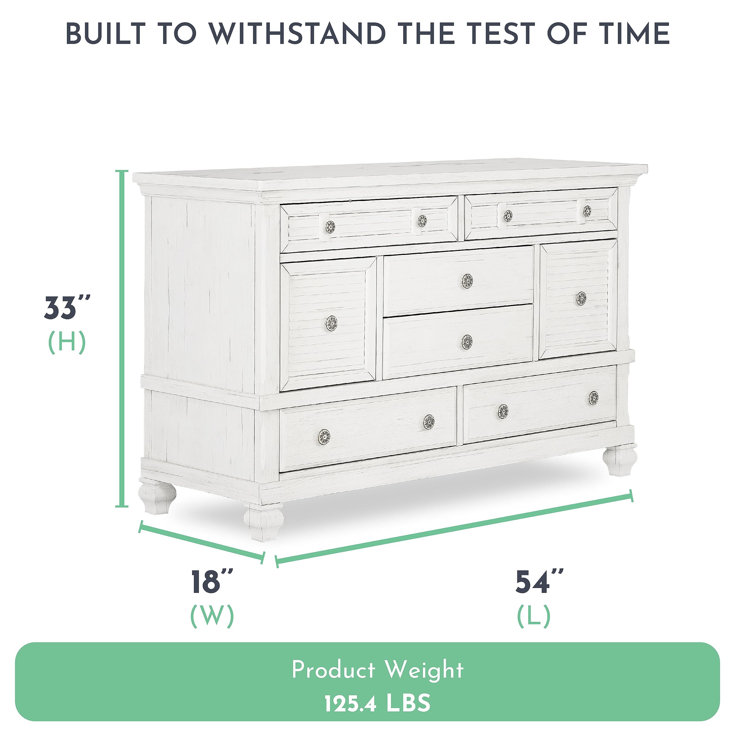 Evolur Weathered White Cape May Double Dresser