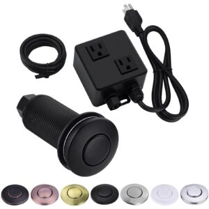 bestill sink top air switch kit for garbage disposal, matte black long push button with brass cover, ul listed(e530042) dual outlet power module