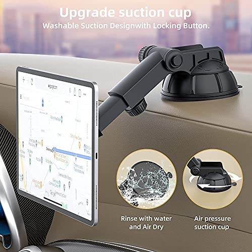 PLDHPRO Magnetic Car Phone Tablet Holder for iPhone iPad Size 4"- 10" Tablets, Dashboard Dash Windshield Mount 360° Rotating Super Strong Magnet TPU Suction Washable Strong Sticky Gel