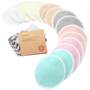 organic nursing pads - 14 washable viscose derived from bamboo breastfeeding pads, wash bag, reusable breast pads for breastfeeding, nipple pads for breastfeeding essentials(pastel touch, l 4.8")
