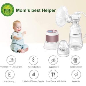 Portable Electric Breast Pump, YIHUNION Dual Use Single Baby Milk Pump Rechargeable Breastfeeding Pump with Adjustable Massage Suction Level and 10pcs Free Storage Bags