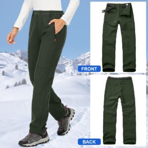 Women's Snow pants Hiking ski Waterproof Fleece Lined Outdoor Cargo Pants Softshell Winter Warm Pants with Zipper Pockets,209,Army,10